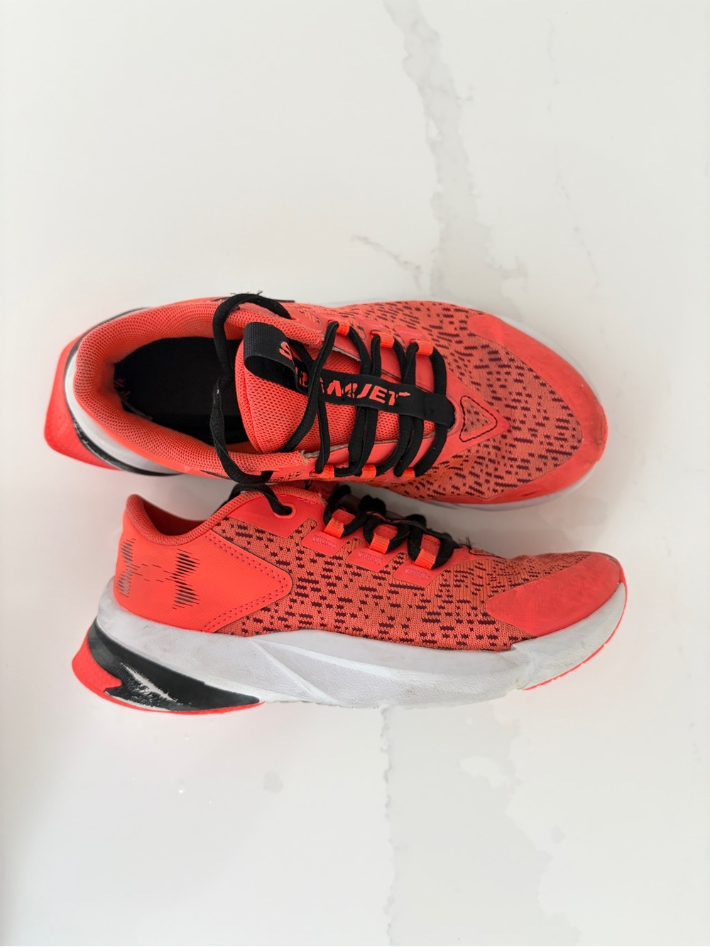 Under Armour Youth Bright Orange/Black Knit Running Sneakers